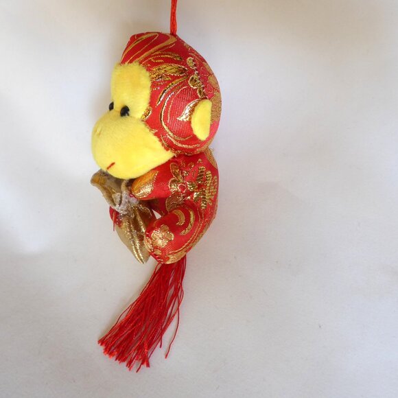 VINTAGE 12” CHINESE SATIN NEW YEAR YEAR OF THE MONKEY PLUSH ORNAMENT - Picture 8 of 10